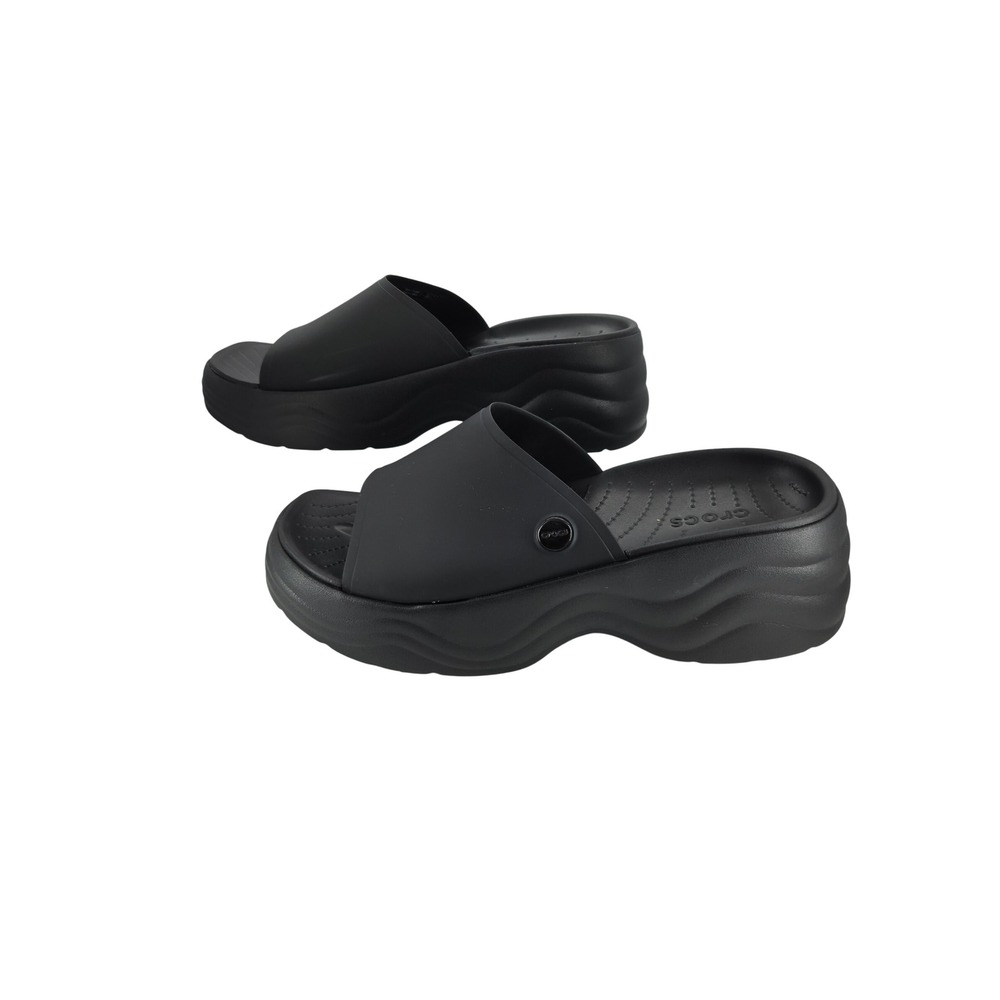Crocs Wedge Slides Black Platform Sandals Womens Size 8 Gorpcore Minimalist